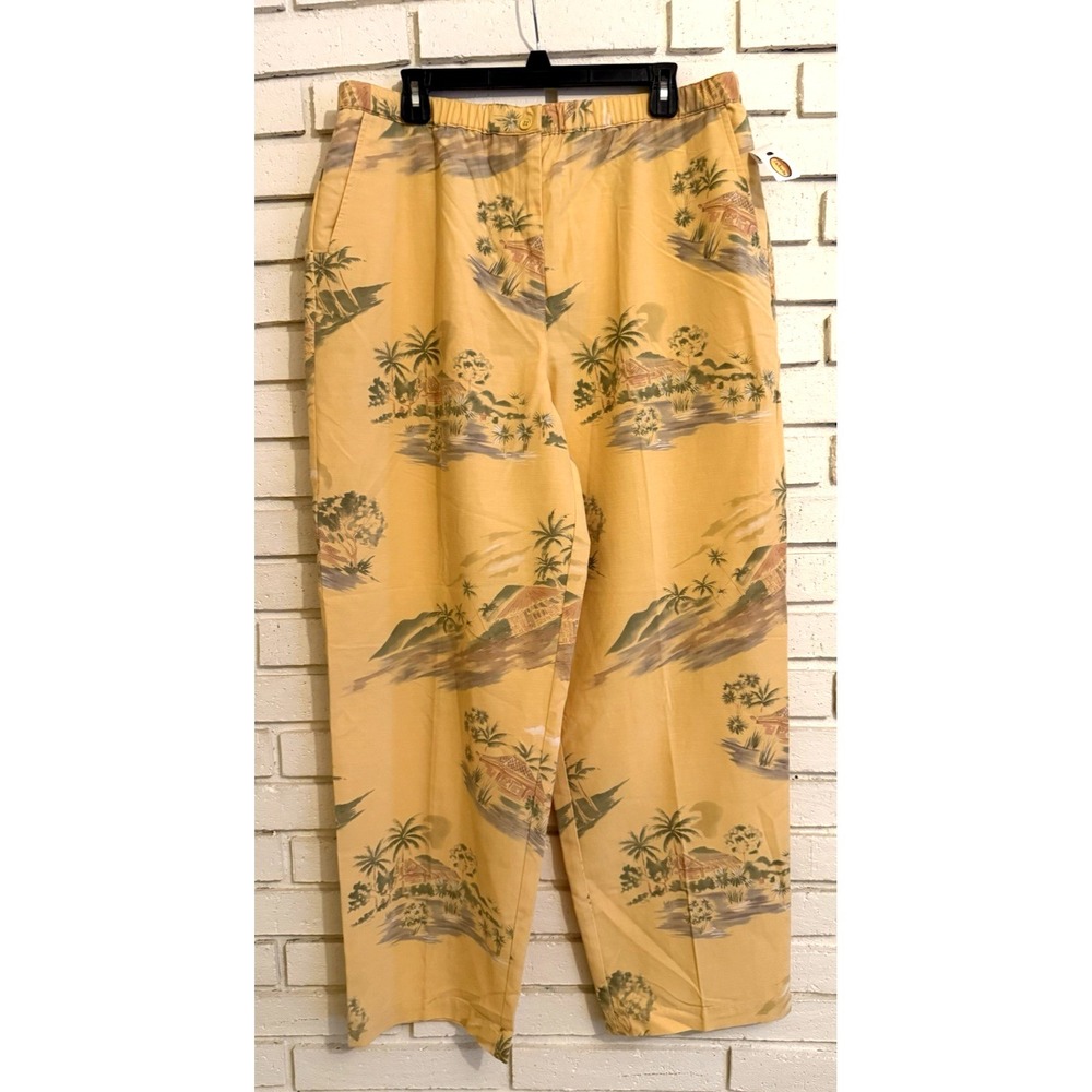Talbots Tropical Tiki‎ Hut Peach Pants -Size 18 Elastic Waist 30" Inseam NEW